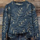 Women's Leaf Embroidery Pattern Print Cozy Sweatshirt