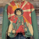 Women's Legendary Cat Astronaut Color Block Art Print Cozy Sweatshirt