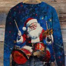 Women's Oil Painting Santa Drum Set Print Casual Sweatshirt