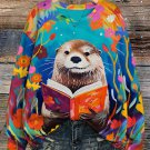Women's Otter Reading In The Flowers Print Casual Sweatshirt