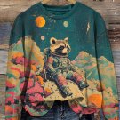 Women's Raccoon Astronaut Encounters A Fantasy Landscape Art Print Casual Sweatshirt