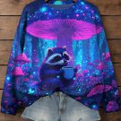 Women's Raccoon Drinking Coffee In The Mushroom Forest Print Casual Sweatshirt
