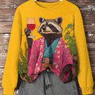 Women's Raccoon Raises His Glass Print Casual Sweatshirt