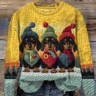 Women's Retro Christmas Dachshund Dogs Print Casual Sweatshirt