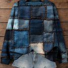 Women's Retro Denim Patchwork Print Casual Sweatshirt