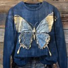 Women's Retro Frayed Butterfly Graphic Print Casual Sweatshirt