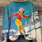 Women's Retro Skiing Art Print Casual Sweatshirt