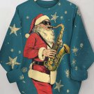 Women's Santa Claus Playing Saxophone Print Casual Sweatshirt
