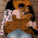 Women's Spotted Pattern Black Couple Print Cozy Sweatshirt