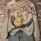 Women's Squirrel Drinking Tea In A Sakura Tree Print Casual Sweatshirt