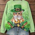 Women's St. Patrick's Day Cat Art Print Casual Sweatshirt