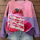 Women's Strawberry Cake Art Print Casual Sweatshirt