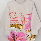 Women's Tigers And Floral Art Print Cozy Sweatshirt