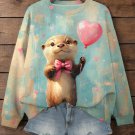 Women's Valentine's Day Loving Otters Art Print Casual Sweatshirt
