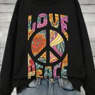 Women's Vintage Love Peace Hippie Flower Art Print Casual Sweatshirt