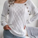 Women's Casual Button Decor Loose Cable Knit Sweater