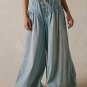 Women's Casual Elastic Drawstring Waist Buttons Loose Fit Wide-Leg Jeans