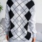 Women's Diamond Pattern V Neck Long Sleeve Casual Sweater