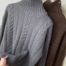 Women's Solid Color Retro High Neck Buttons Knit Pullover Sweater