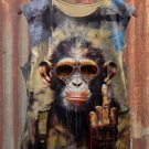 Men's Cool Sunglasses Finger Attitude Soldier Monkey Oil Painting Print Tank Top