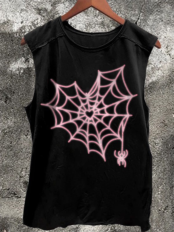 Men's Heart-Shaped Spider Web Art Print Tank Top