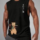 Men's Japanese Sushi Samurai Cat Print Casual Tank Top