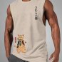 Men's Japanese Sushi Samurai Cat Print Casual Tank Top