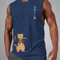 Men's Japanese Sushi Samurai Cat Print Casual Tank Top