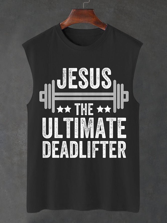 Men's Jesus The Ultimate Deadlifter Art Print Tank Top