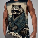 Men's Raccoon Rough Sea Waves Japanese Art Printed Tank Top