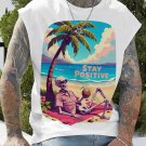 Men's Stay Positive Skeleton Beach Resort Art Print Tank Top