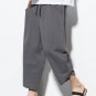 Men's Casual Pocket Drawstring Waist Wrapped Cuff Cotton Linen Crop Harem Pants