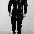 Men's Casual Solid Color Zipper Pocket Fleece Hooded Jumpsuit
