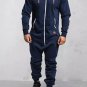 Men's Casual Solid Color Zipper Pocket Fleece Hooded Jumpsuit