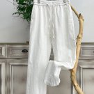 Men's Cotton Linen Plain Elastic Drawstring Waist Wide Leg Pants