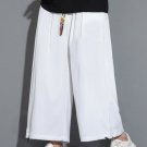 Men's Plain Loose Wide Leg Drawstring Waist Casual Cropped Pants