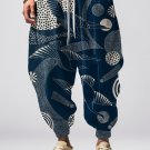 Men's Geometric Art Crane Print Loose Drawstring Waist Sweatpants