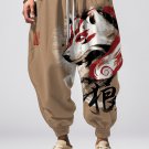 Men's Japan Mysterious Wolf Ink Painting Loose Drawstring Waist Sweatpants