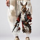 Men's Kangaroo Samurai Watercolor Art Print Loose Drawstring Waist Sweatpants