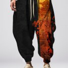 Men's Retro Cherry Blossoms And Cranes Art Print Loose Drawstring Sweatpants