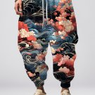 Men's Ukiyoe Sakura Wave Art Loose Drawstring Waist Sweatpants