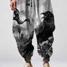 Men's Viking Crow Symbolizing Death Art Print Loose Drawstring Waist Sweatpants
