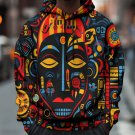 Men's Abstract Facial Retro Mask Print Casual Hoodie