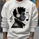 Men's Black Boy Listening To Music Print Casual Sweatshirt