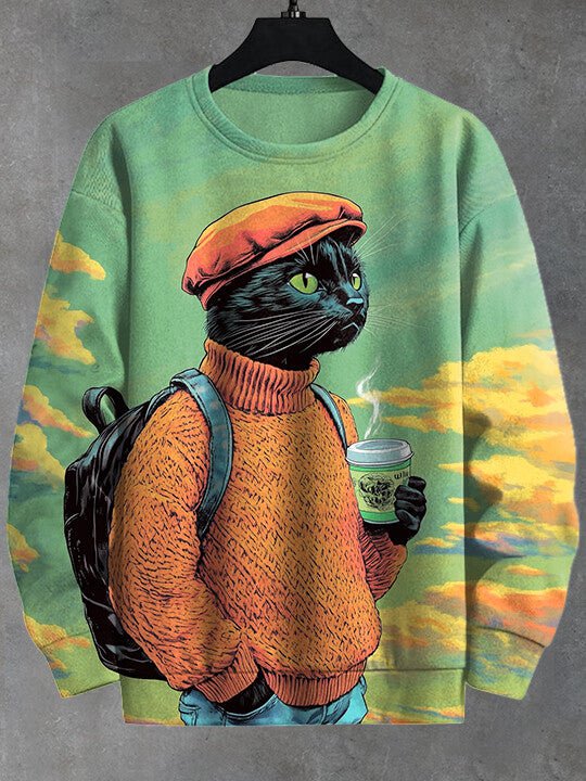 Men's Black Hot Coffee Art Print Casual Sweatshirt