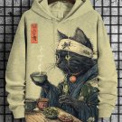 Men's Cat Drinking Tea Japanese Tea Ceremony Art Print Hooded Sweatshirt