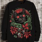 Men's Halloween Black Cat Skull Flower Print  Long Sleeve Thin Sweatshirt