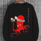 Men's Japanese Octopus Holding A Fan Graphic Print Casual Sweatshirt