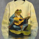 Men's Retro Kimono Frog Guitar Player Lotus Japanese Art Print Casual Sweatshirt