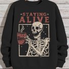 Men's Staying Alive With Coffee Skull Dark Art Print Casual Sweatshirt